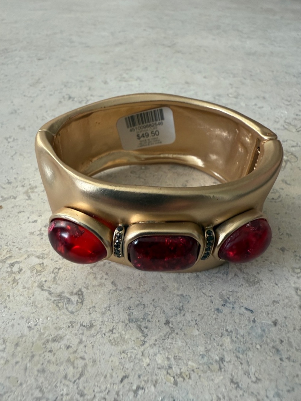 Chico's Gold-Tone Cuff Bracelet with Red Gemstones